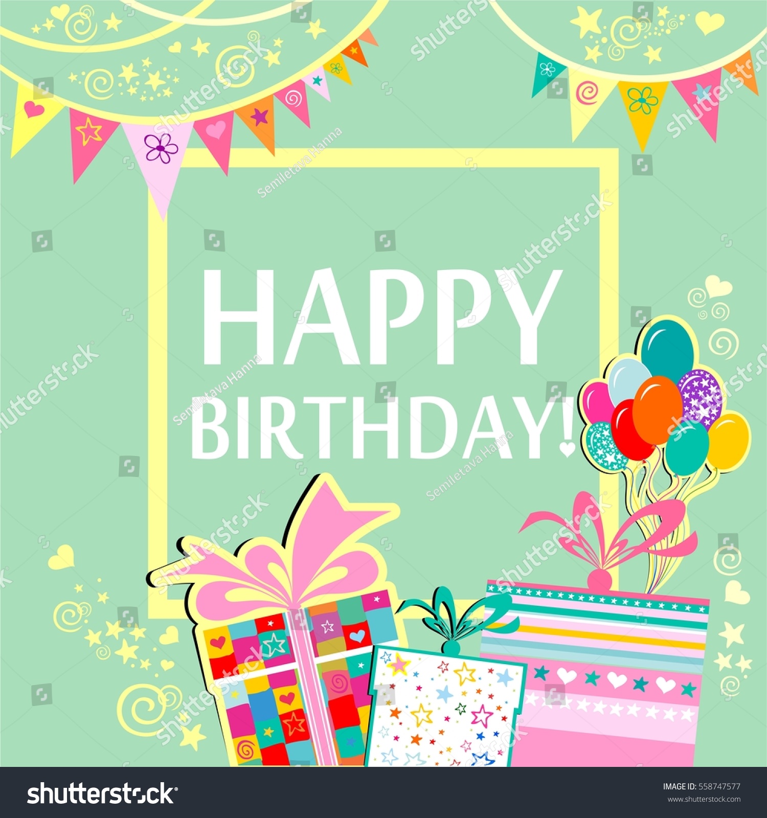Happy Birthday Greeting Card Celebration Green Stock Vector (Royalty ...