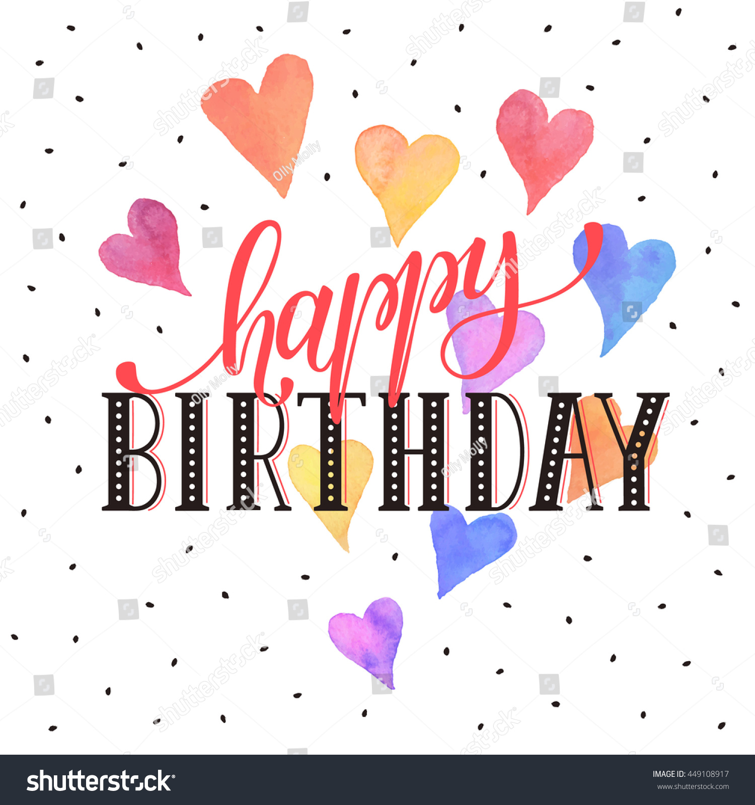 Happy Birthday Greeting Card Colorful Watercolor Stock Vector 449108917 ...