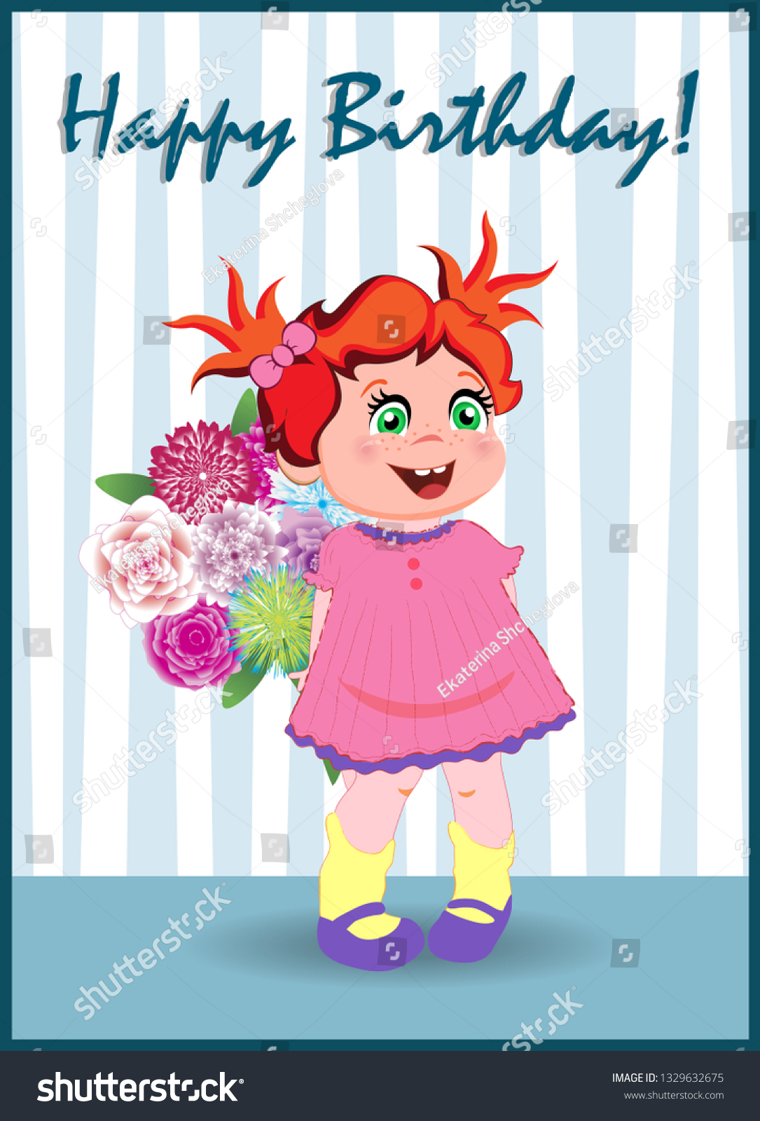 Happy Birthday Greeting Card Cute Little Stock Vector Royalty