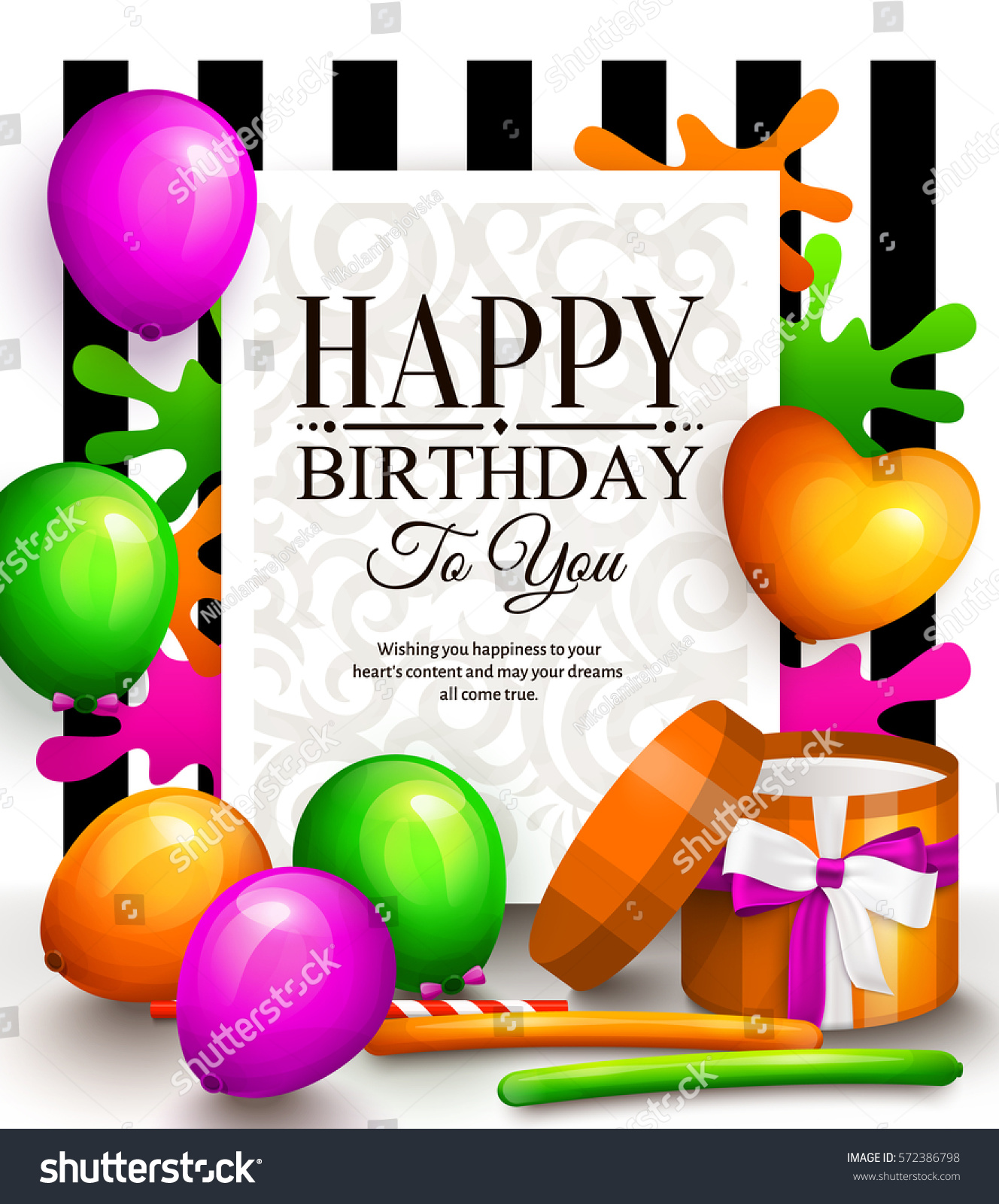 Happy Birthday Greeting Card Party Multicolored Stock Vector 572386798 ...