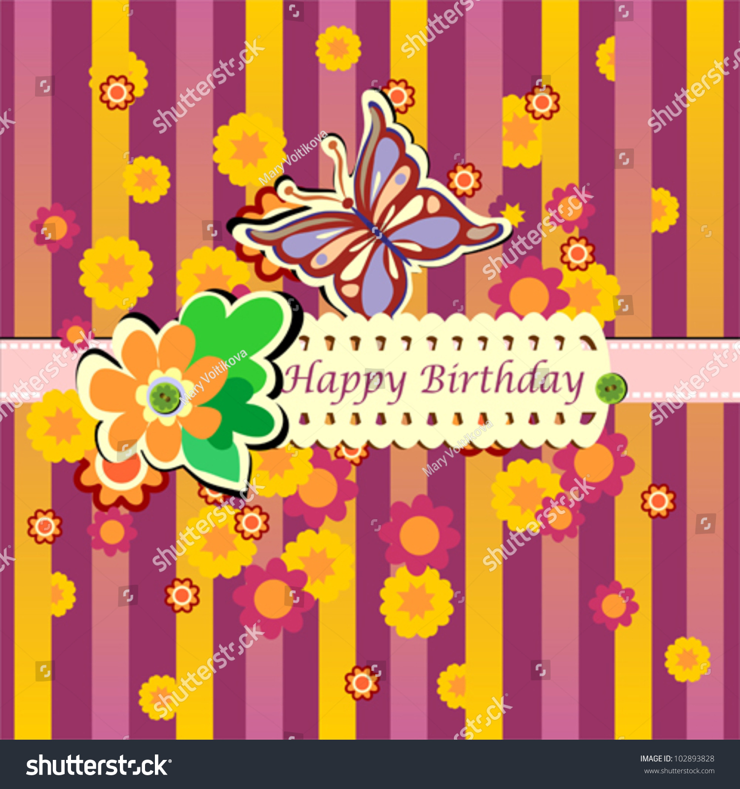 Happy Birthday Greeting Card Striped Orange Stock Vector 102893828 ...