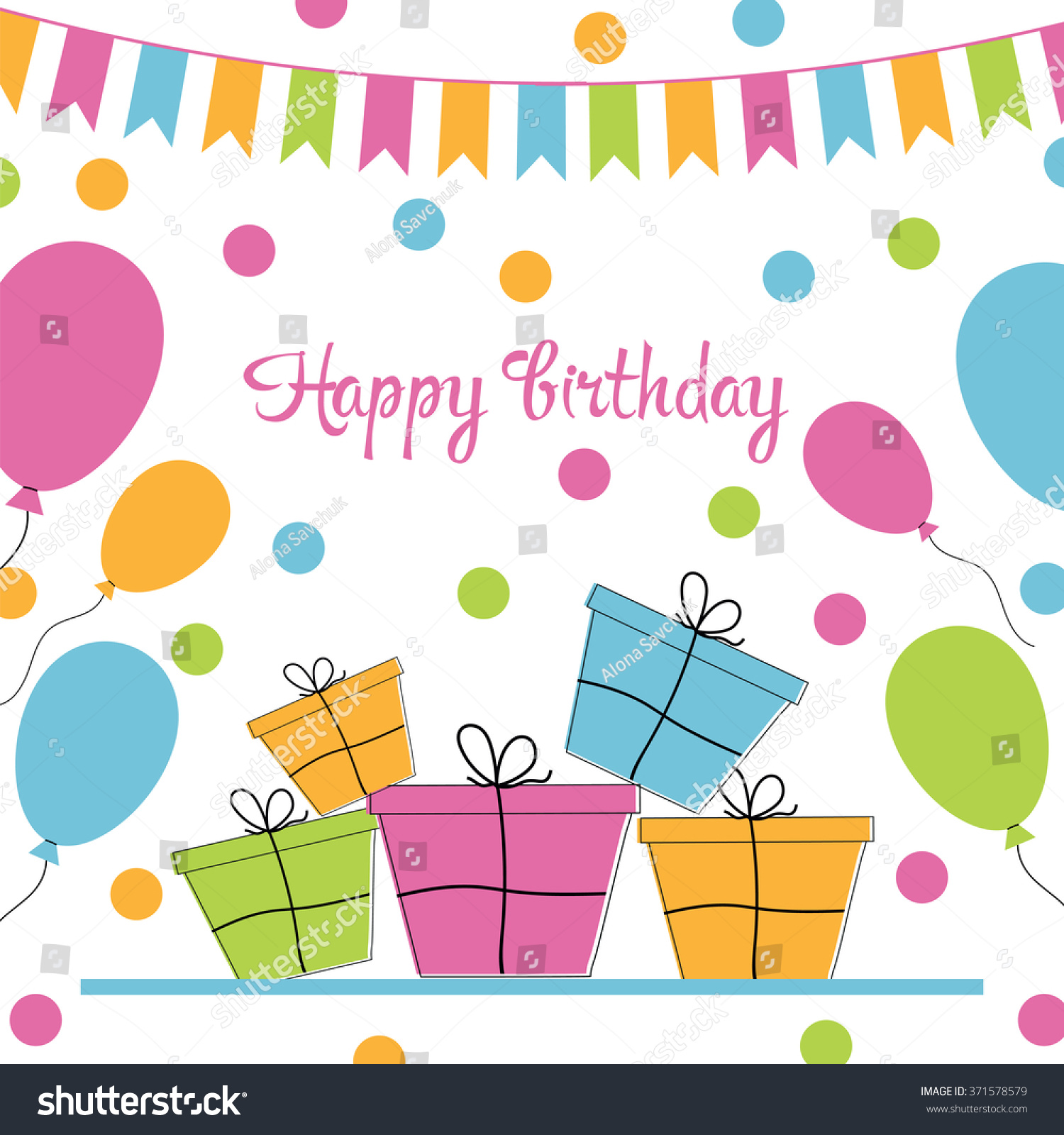 Happy Birthday Greeting Card. Vector Illustration - 371578579 ...
