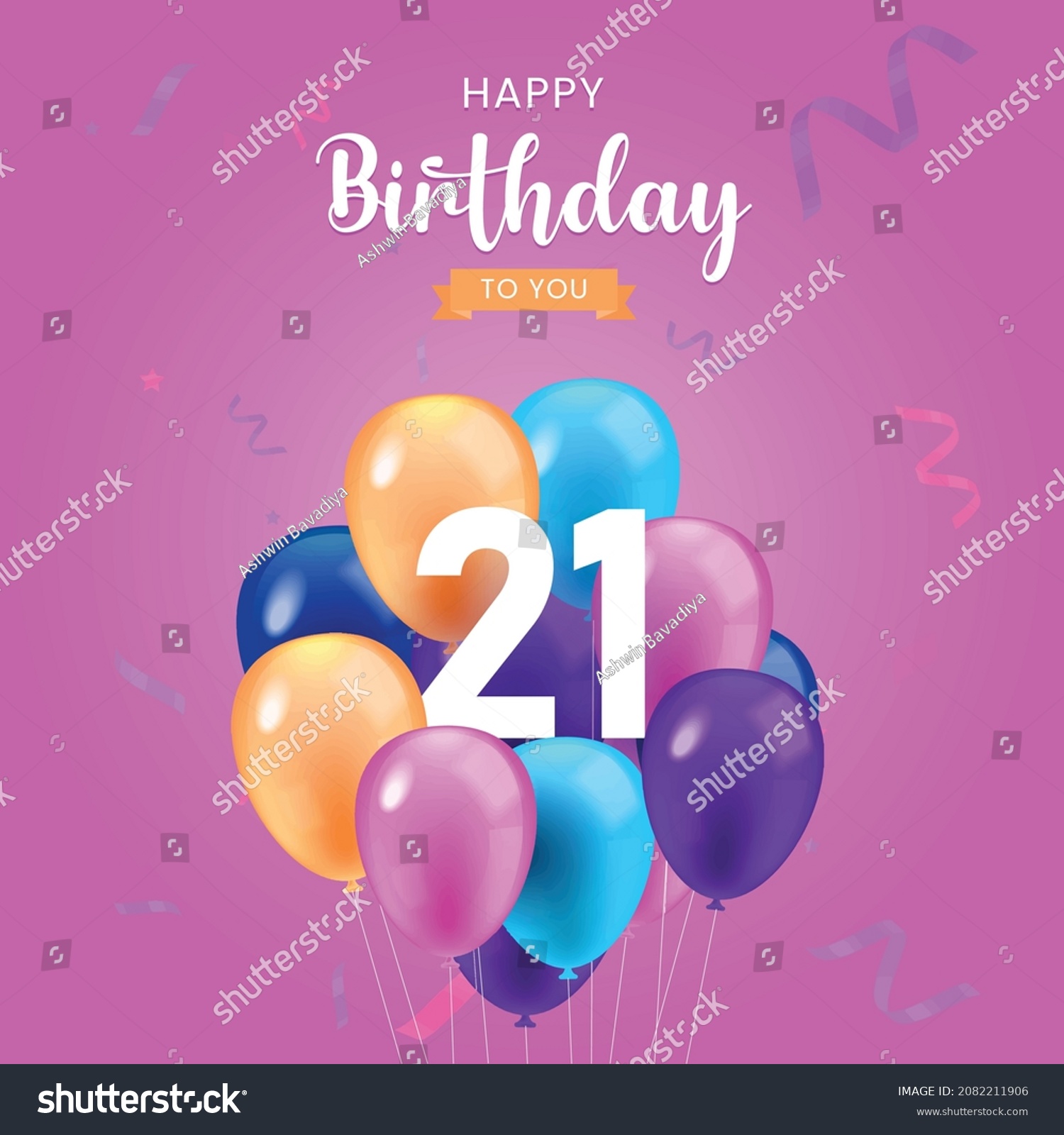 Happy 21 Birthday Greeting Card Vector Stock Vector (Royalty Free ...