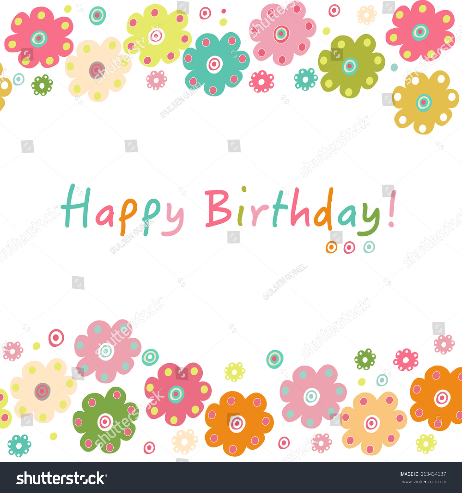 Happy Birthday Greeting Card With Colorful Flowers Stock Vector ...