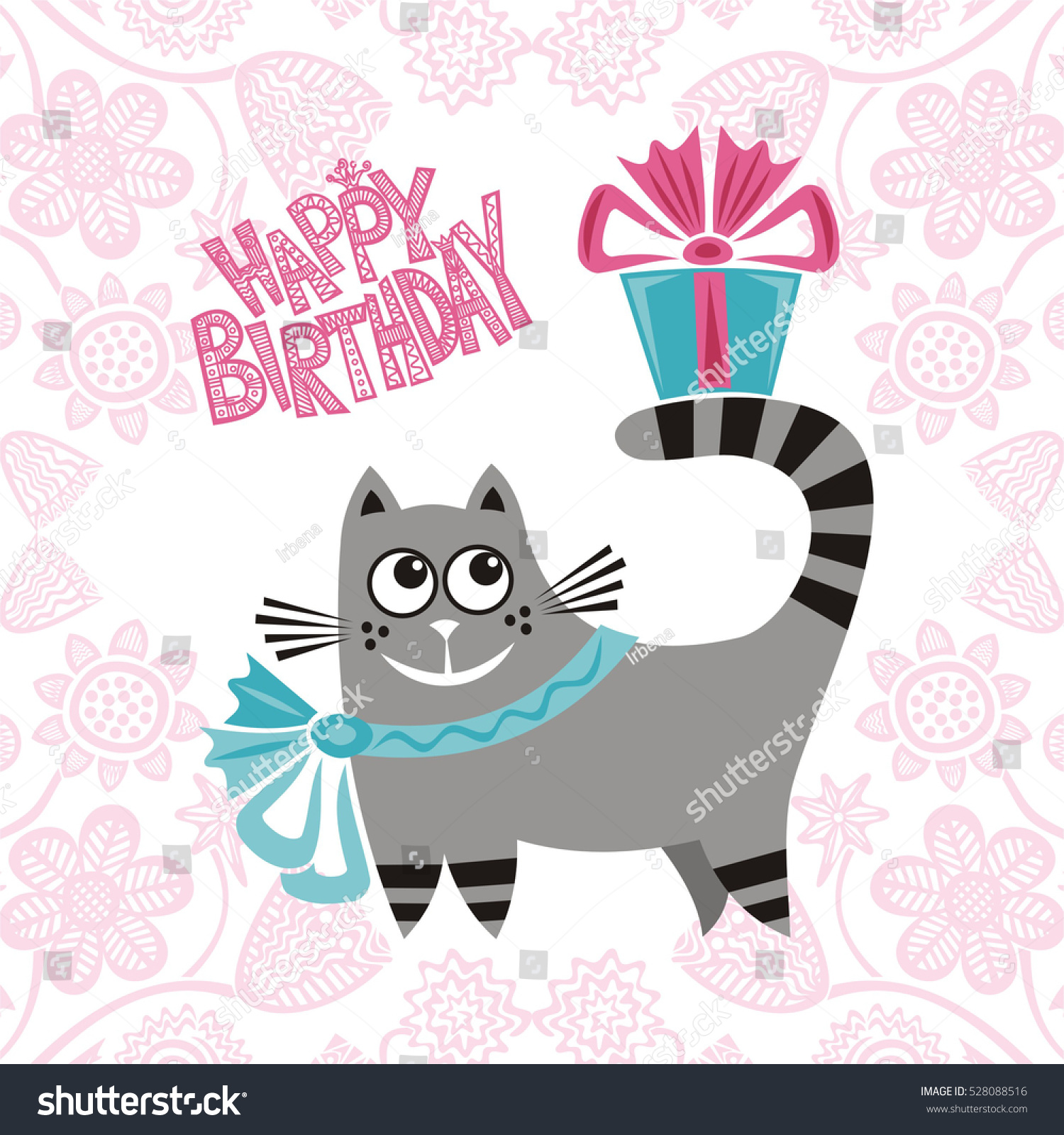 Happy Birthday Greeting Card Cute Cartoon Stock Vector (Royalty Free ...