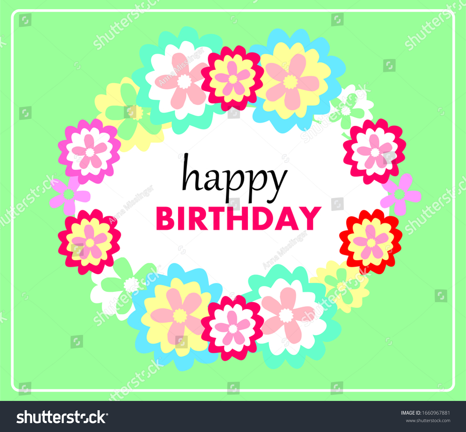 Happy Birthday Greeting Card Multicolored Flowers Stock Vector (Royalty ...