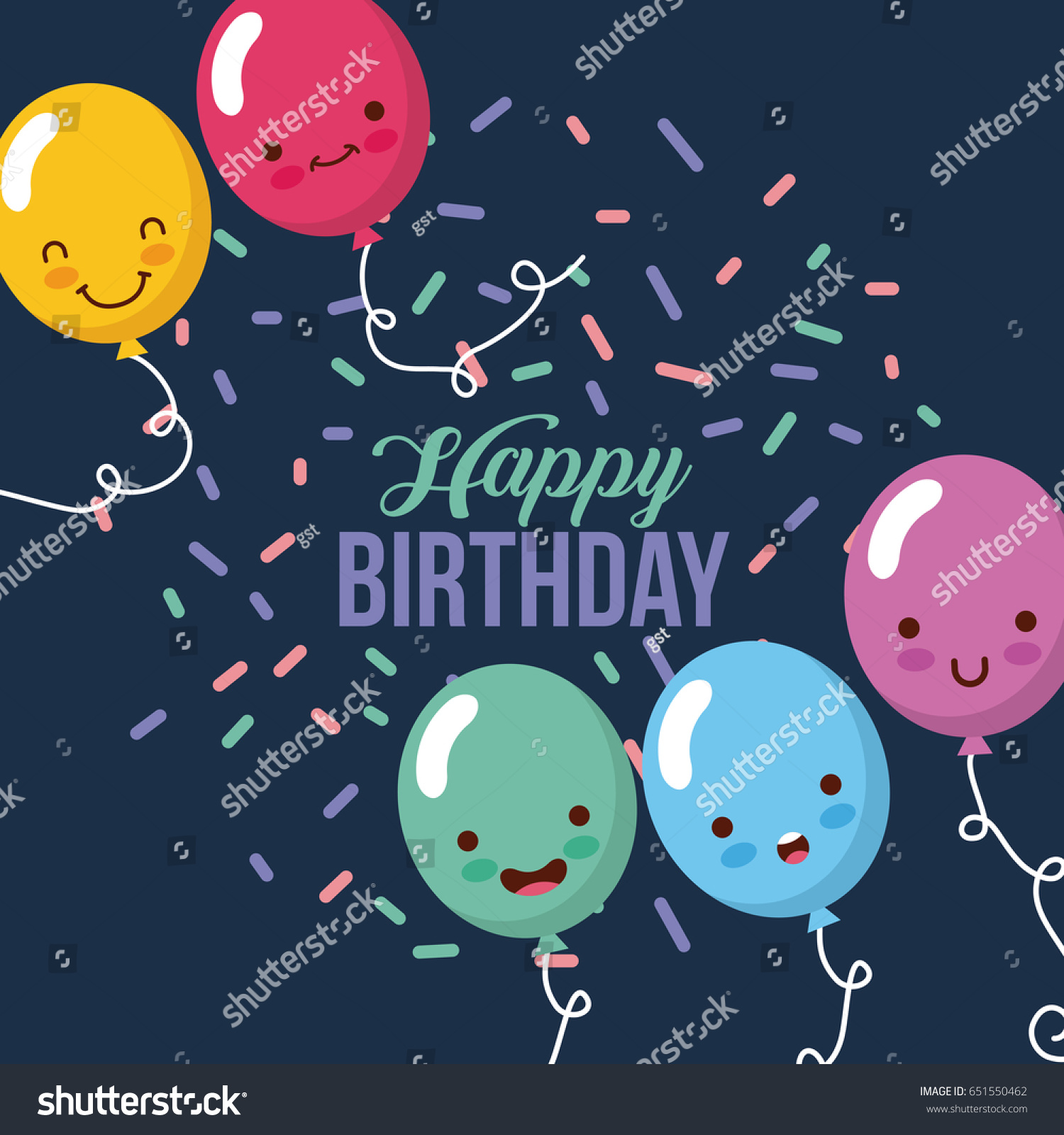 Happy Birthday Kawaii Ballons Stock Vector Royalty Free