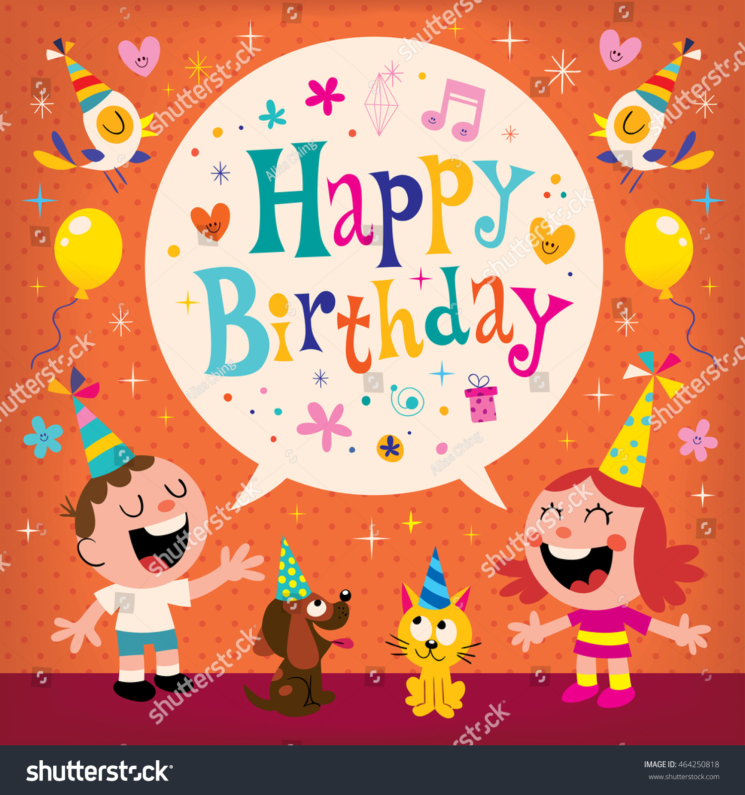 Happy Birthday Kids Greeting Card Stock Vector (Royalty Free) 464250818 ...
