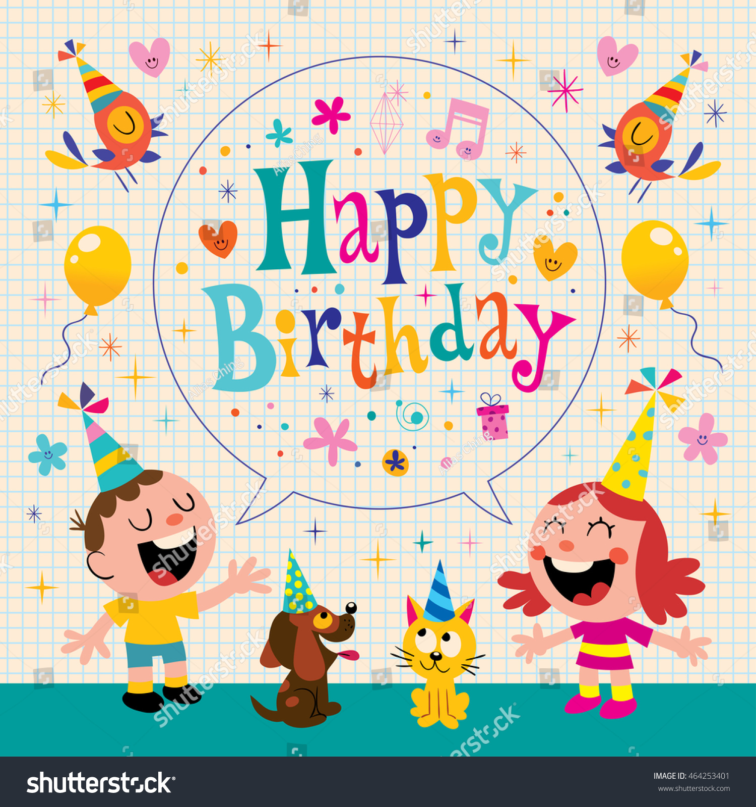 Happy Birthday Kids Greeting Card Design Stock Vector 464253401 ...