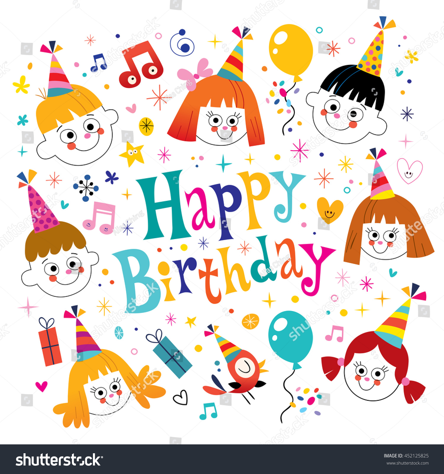 Happy Birthday Kids Vector Design Stock Vector 452125825 - Shutterstock