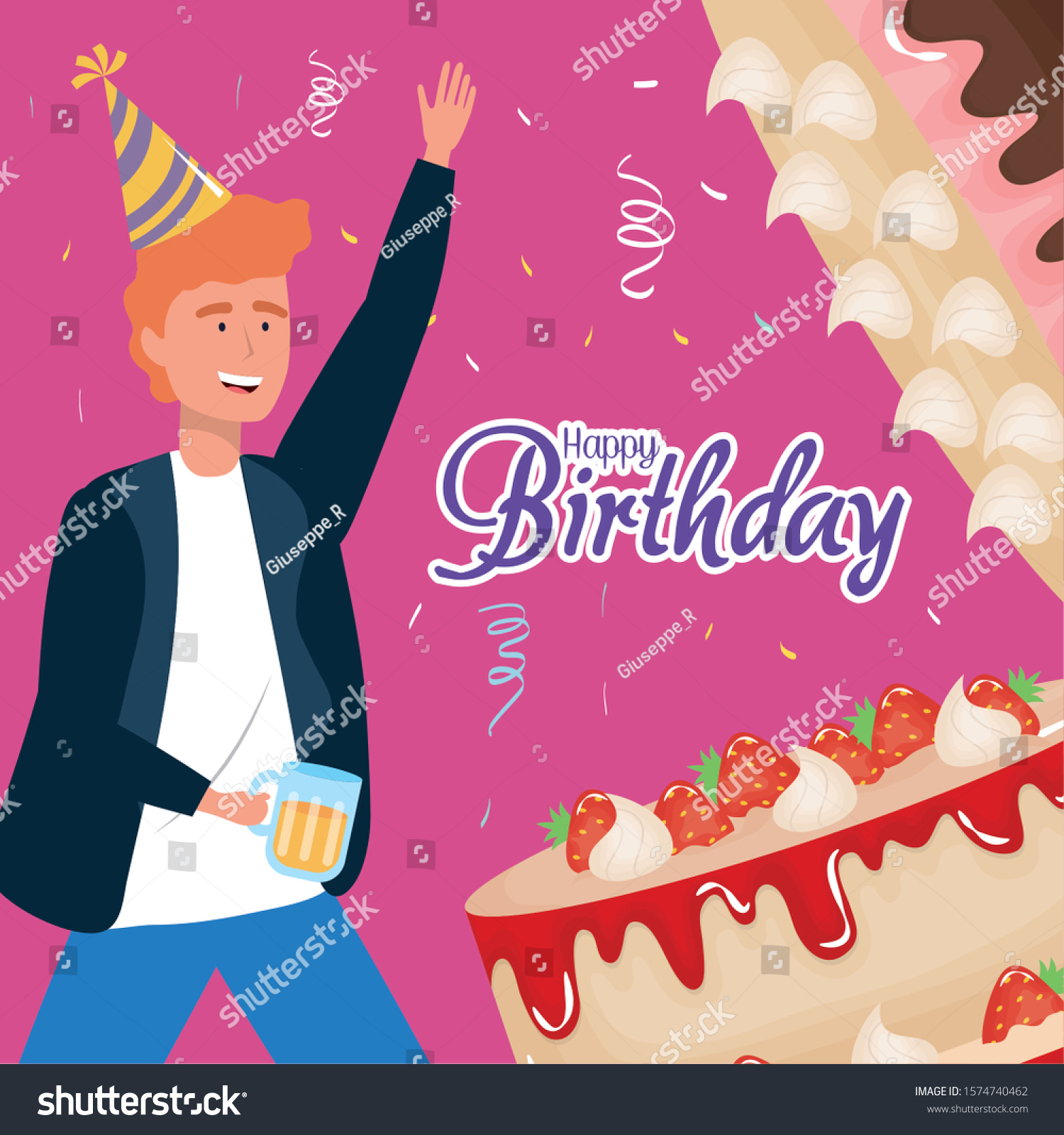 Happy Birthday Man Sweet Cakes Beer Stock Vector Royalty Free