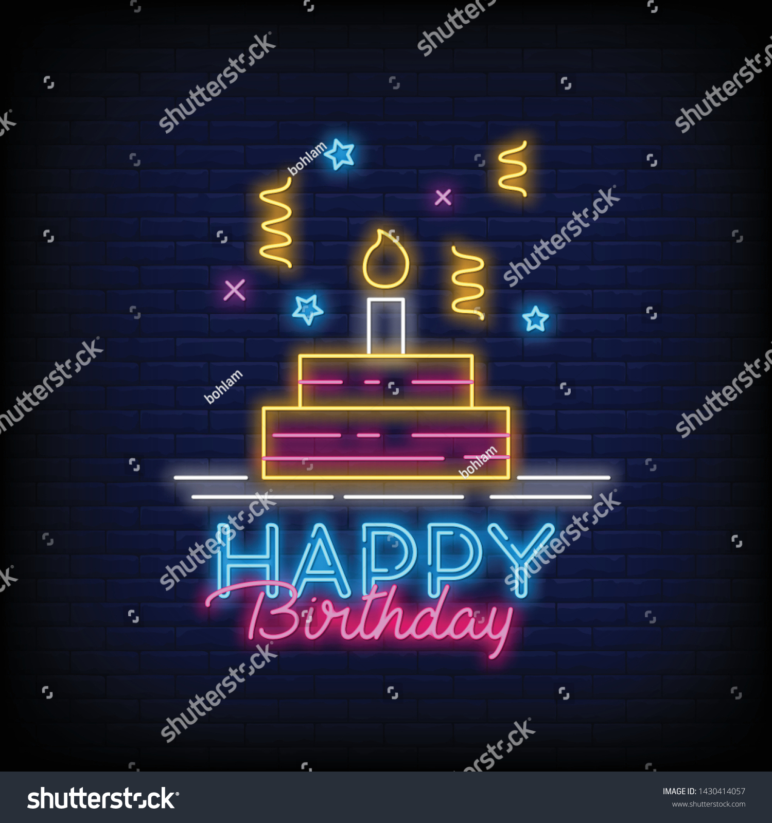 Happy Birthday Neon Sign Brick Wall Stock Vector (Royalty Free ...