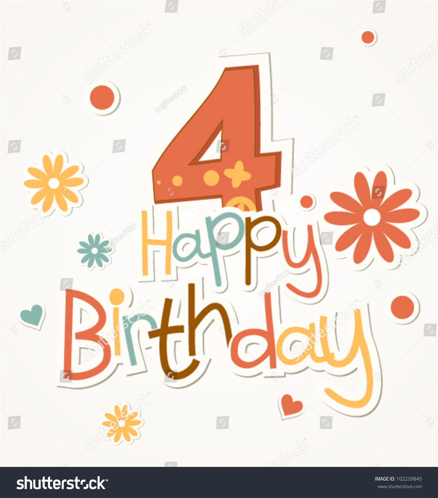 Happy Birthday Number Four Stock Vector 102239845 - Shutterstock