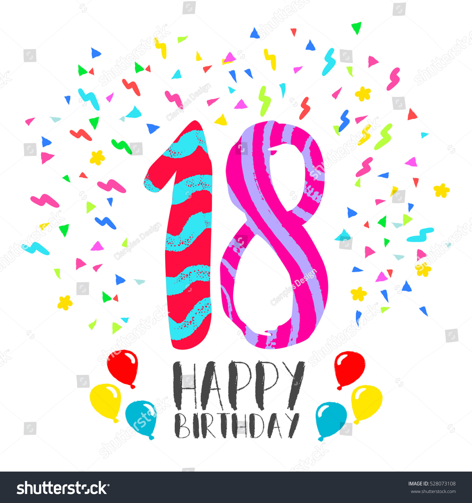 Happy Birthday Number 18 Greeting Card Stock Vector 528073108 ...