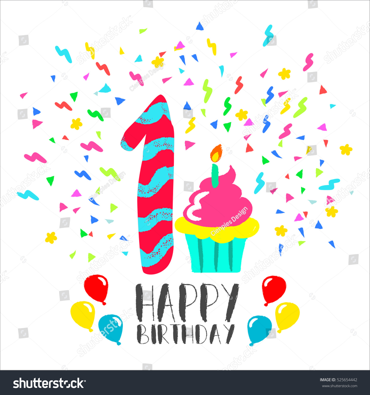 Happy Birthday Number 1 Greeting Card Stock Vector 525654442 - Shutterstock