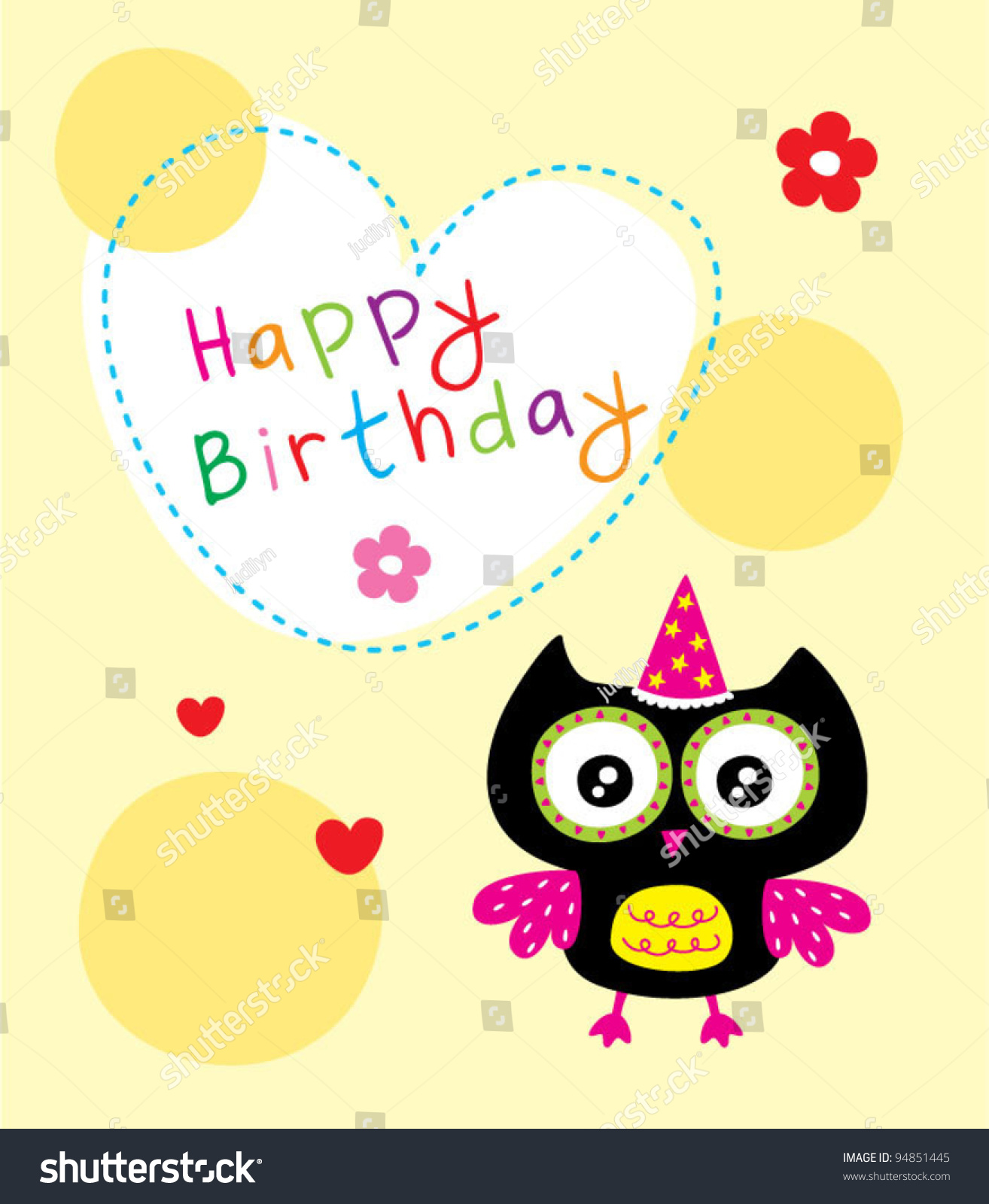 Happy Birthday Owl Stock Vector 94851445 - Shutterstock