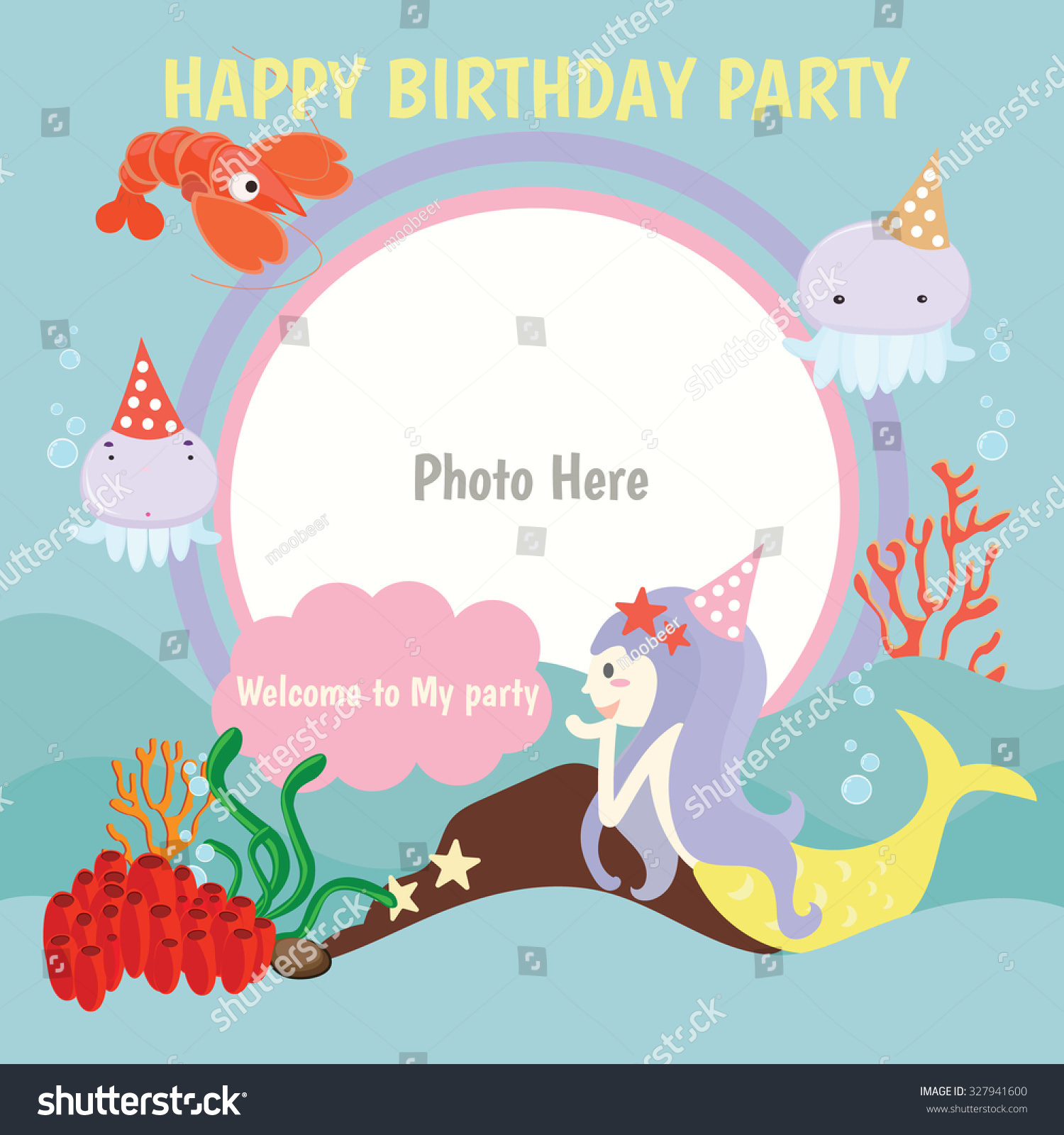 Happy Birthday Partykidsvector Logo Template Mermaid Stock Vector ...