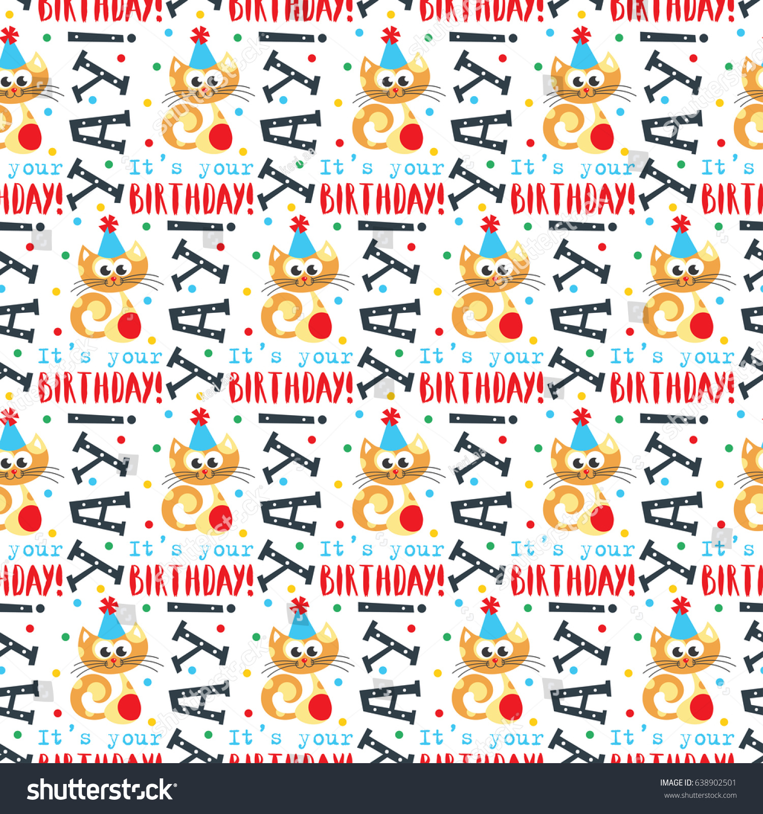 Happy Birthday Pattern Cat Vector Illustration Stock Vector (Royalty ...