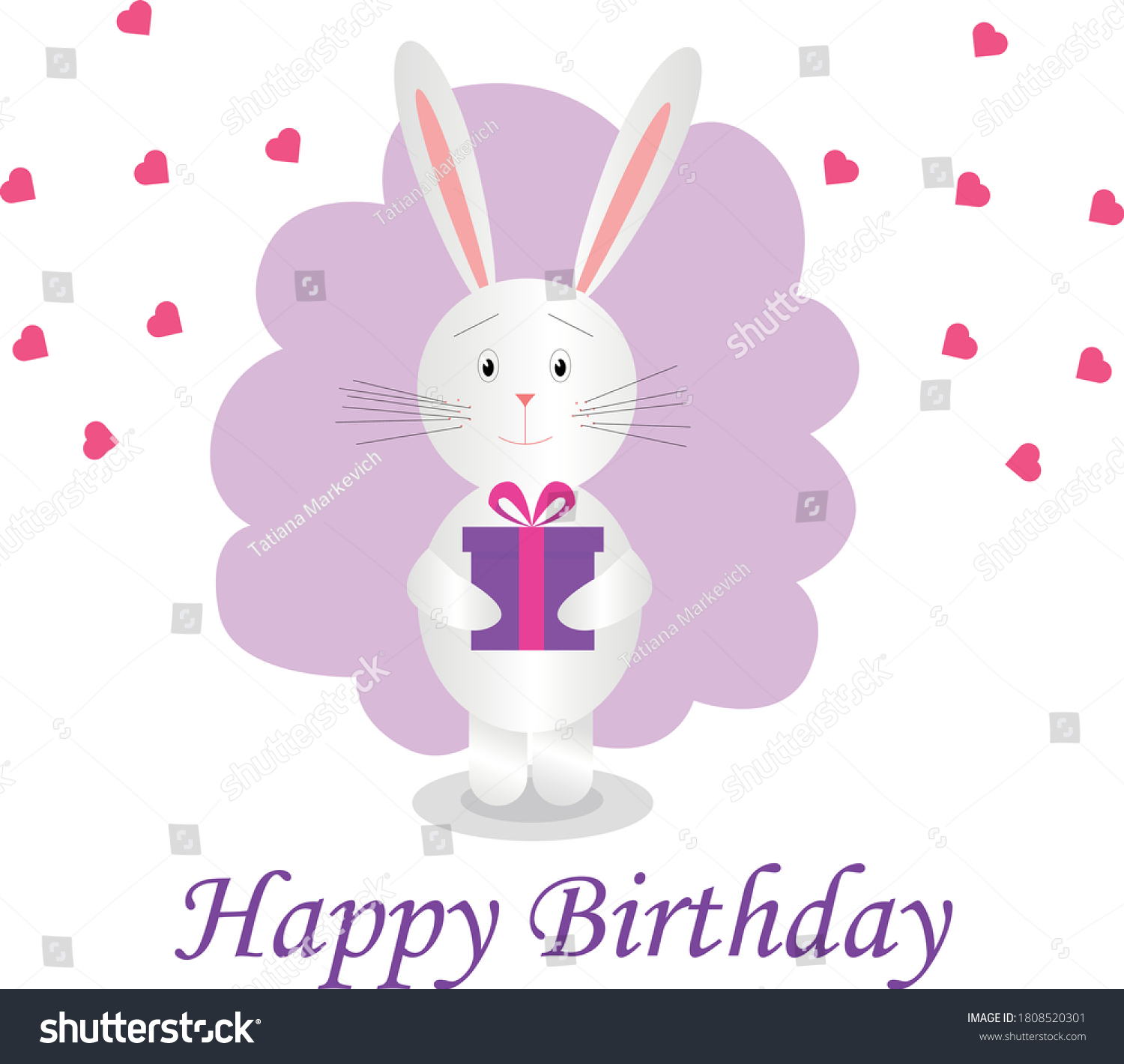 Happy Birthday Postcard Rabbit Vector Illustration Stock Vector ...