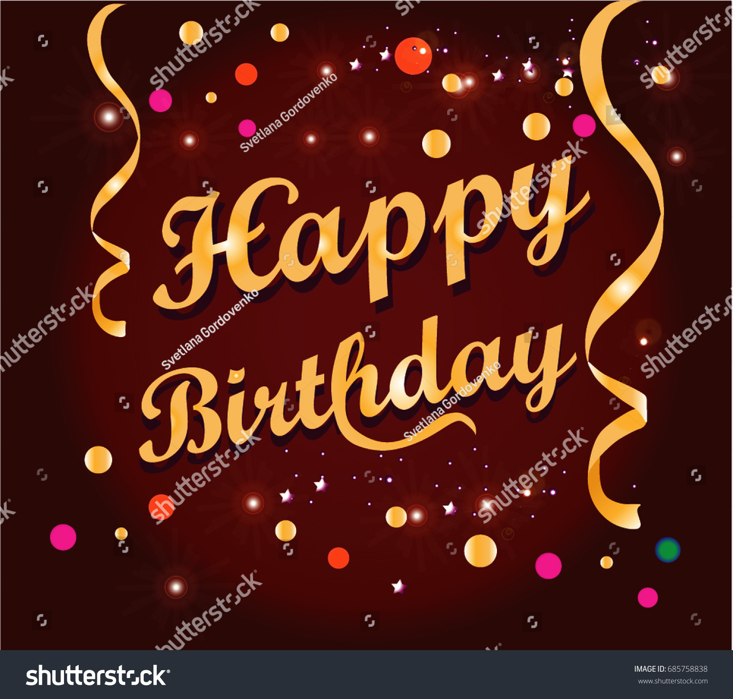 Happy Birthday Poster Gold Text On Stock Vector (Royalty Free) 685758838