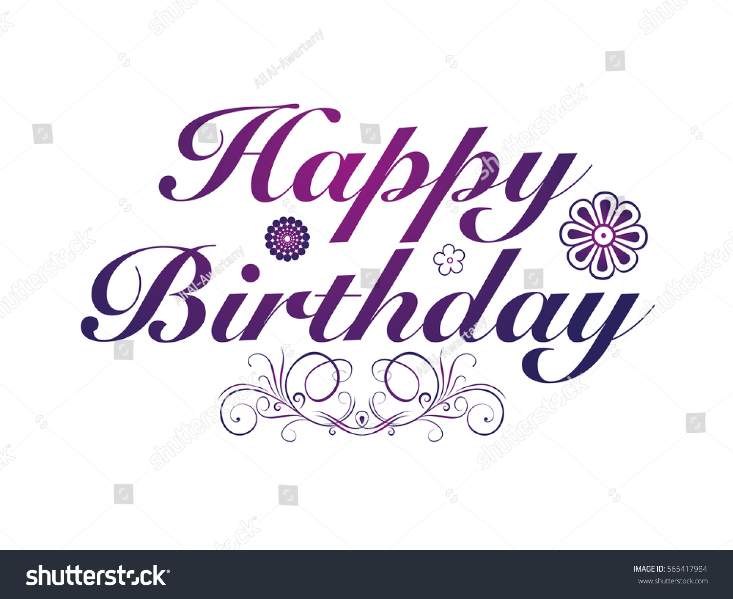 Happy Birthday Purple Color With Floral Ornament