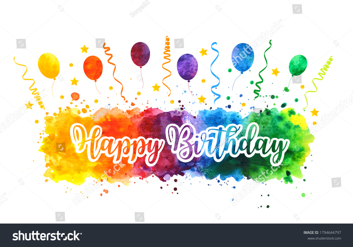 Happy Birthday Rainbow Watercolor Splash Background: vetor stock (livre