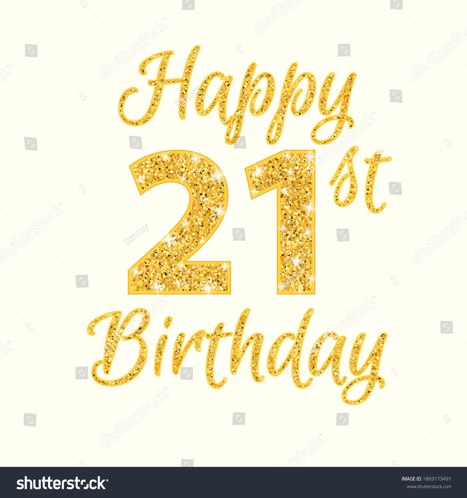 SVG of Happy birthday 21st glitter greeting card. Clipart image isolated on white background. svg