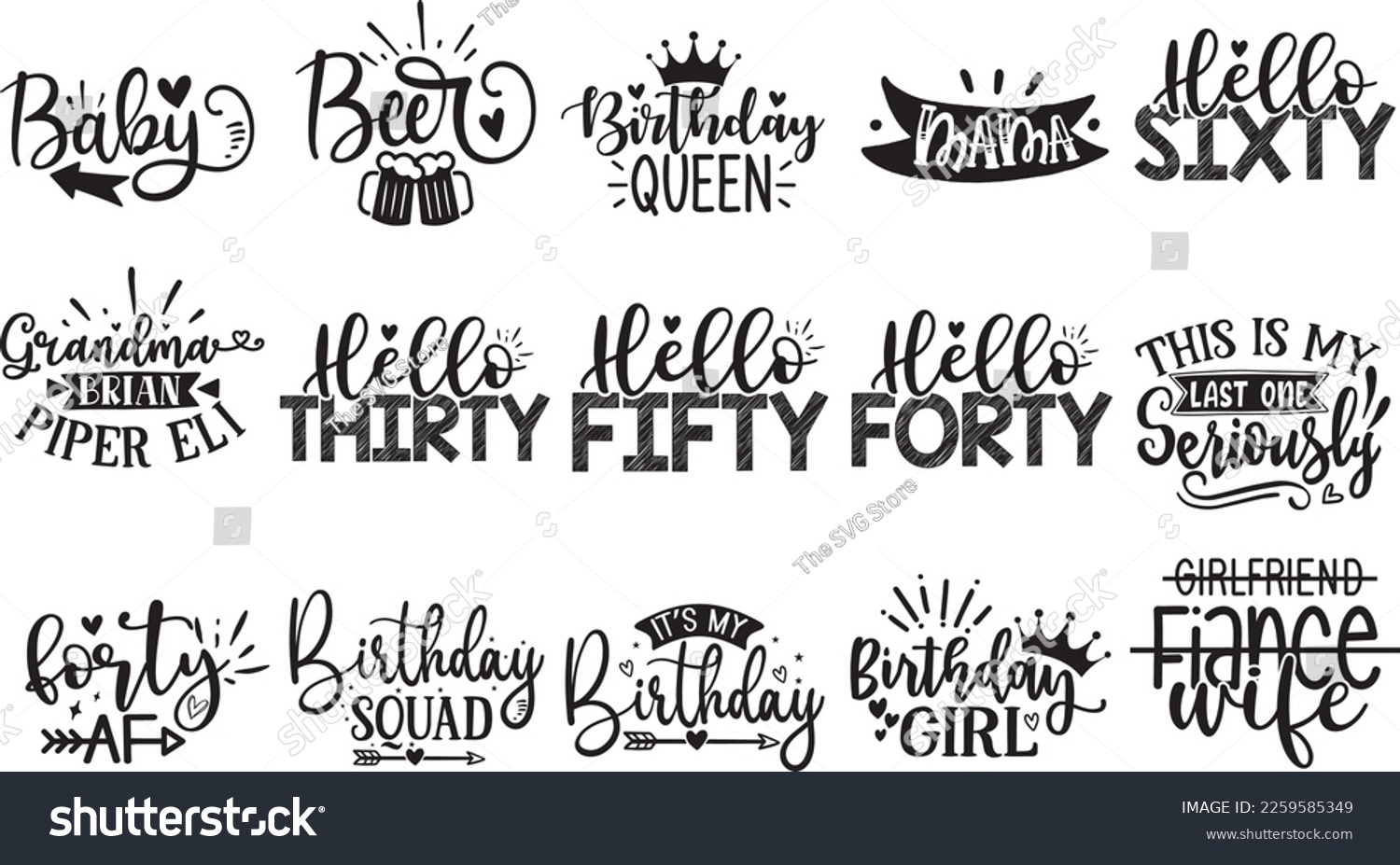 SVG of Happy birthday svg bundle hand lettered  svg
