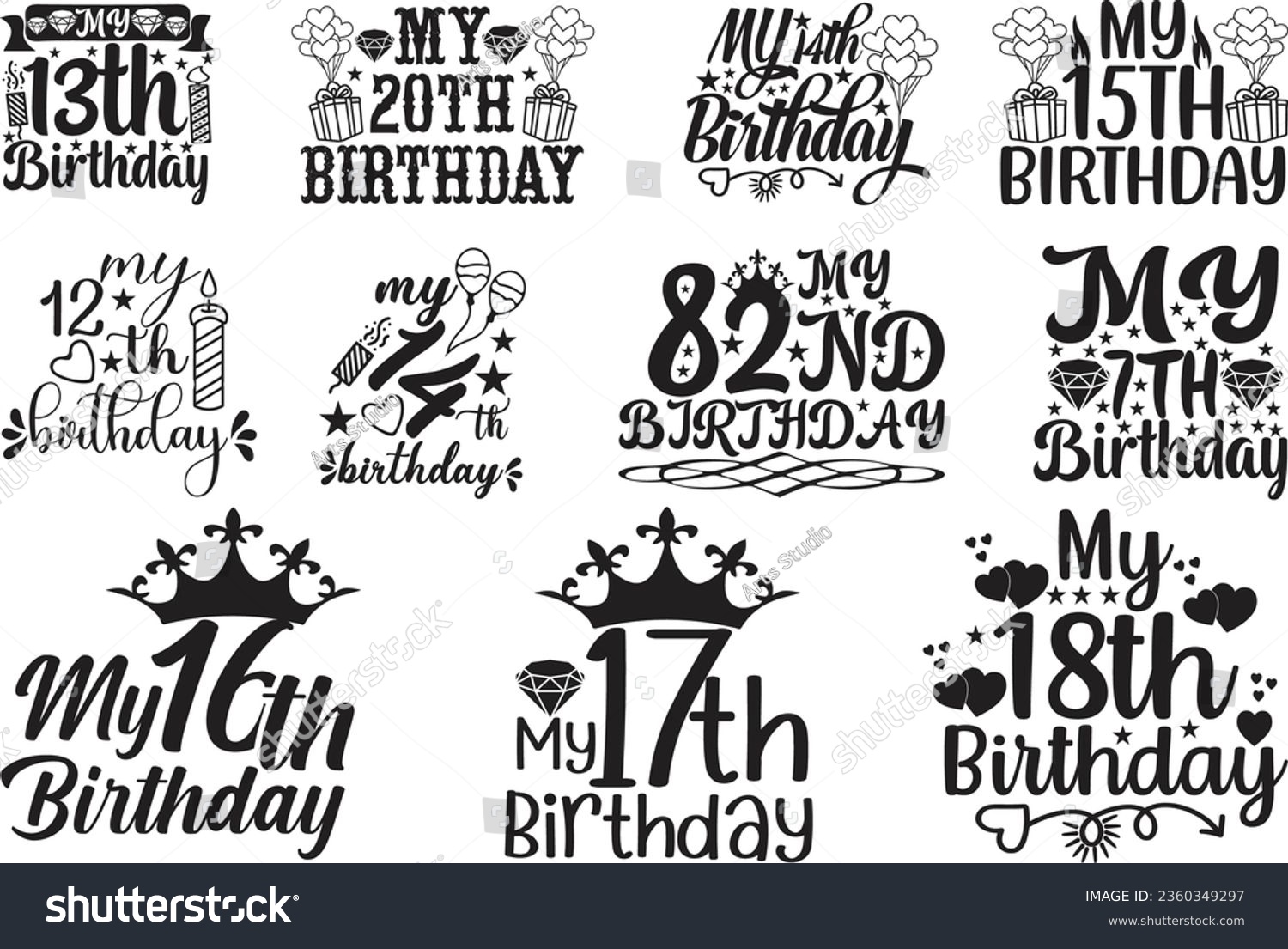 SVG of Happy Birthday T-shirt And SVG Design Bundle, Happy Birthday card design elements. Birthday party design for Vector graphic design. Vector EPS Editable File Bundle, can you download this bundle svg