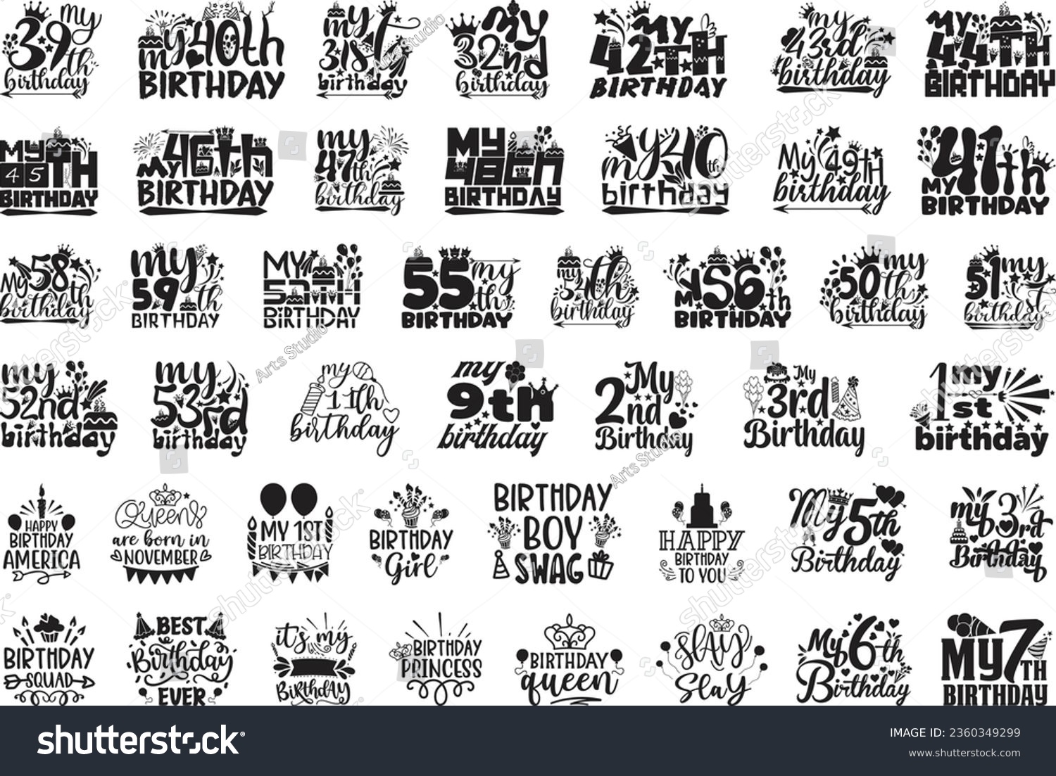 SVG of Happy Birthday T-shirt And SVG Design Bundle, Happy Birthday card design elements. Birthday party design for Vector graphic design. Vector EPS Editable File Bundle, can you download this bundle svg