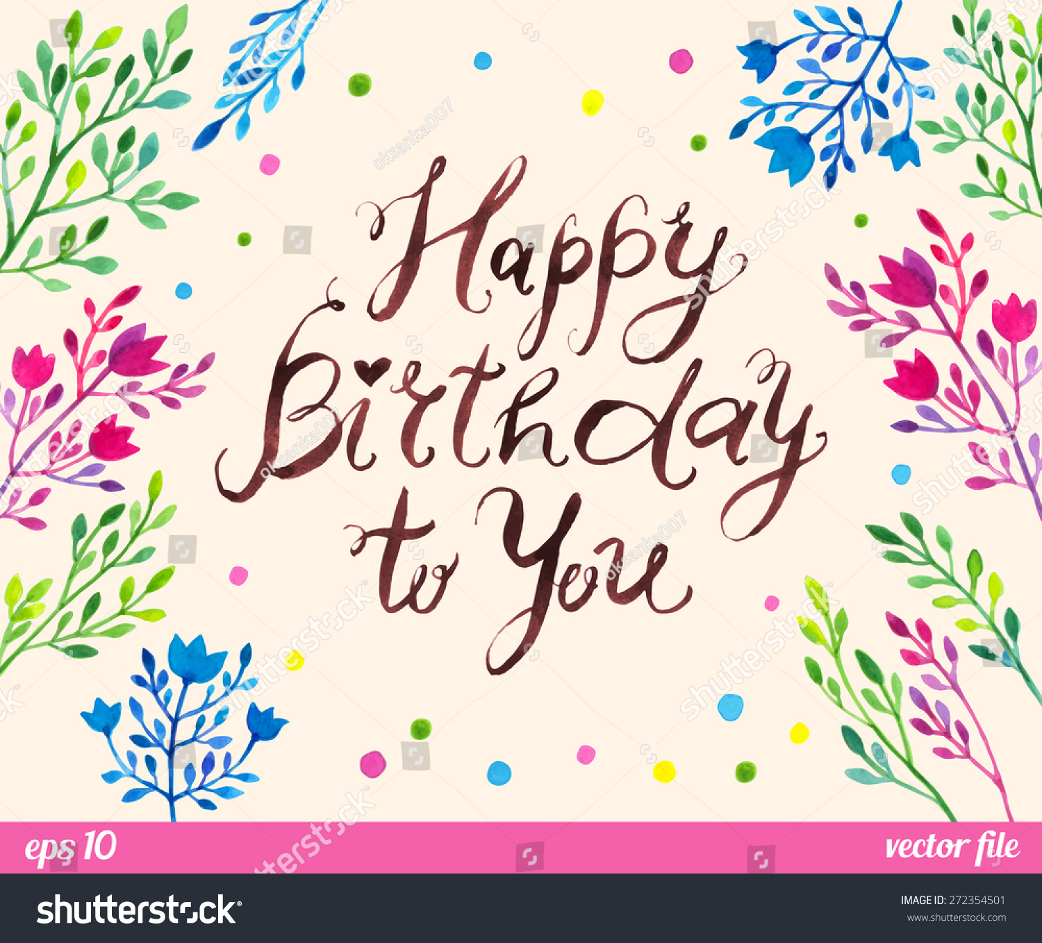 Happy Birthday To You Text Message. Floral Pattern, Border Frame ...