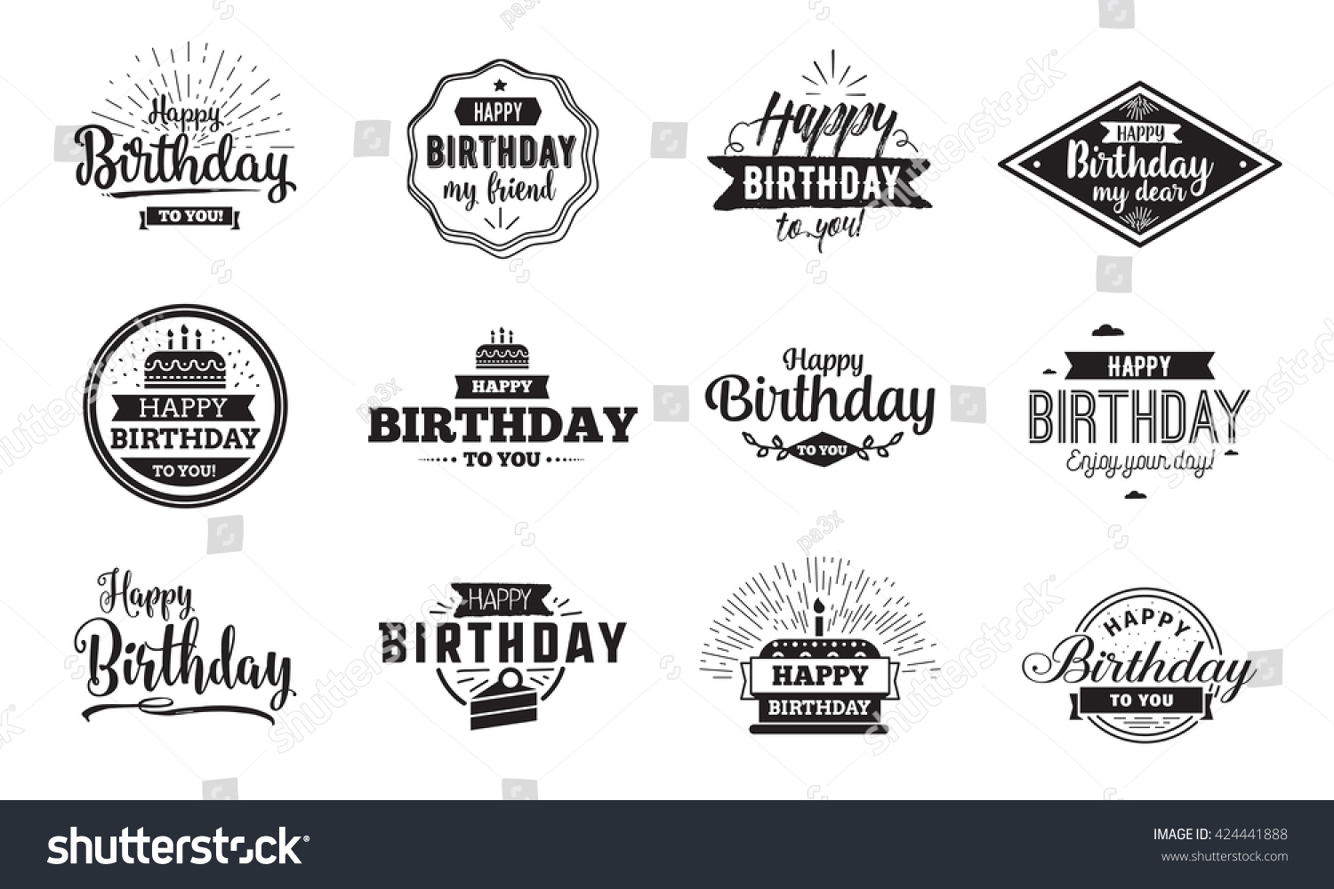 Happy Birthday Typographic Set Vector Design Stock Vector (Royalty Free ...