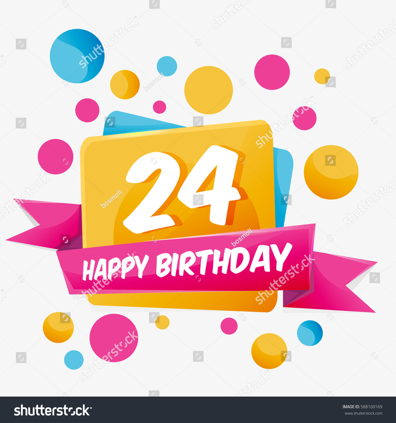 Happy Birthday Vector Card 24 Year Stock Vector 588160169 - Shutterstock