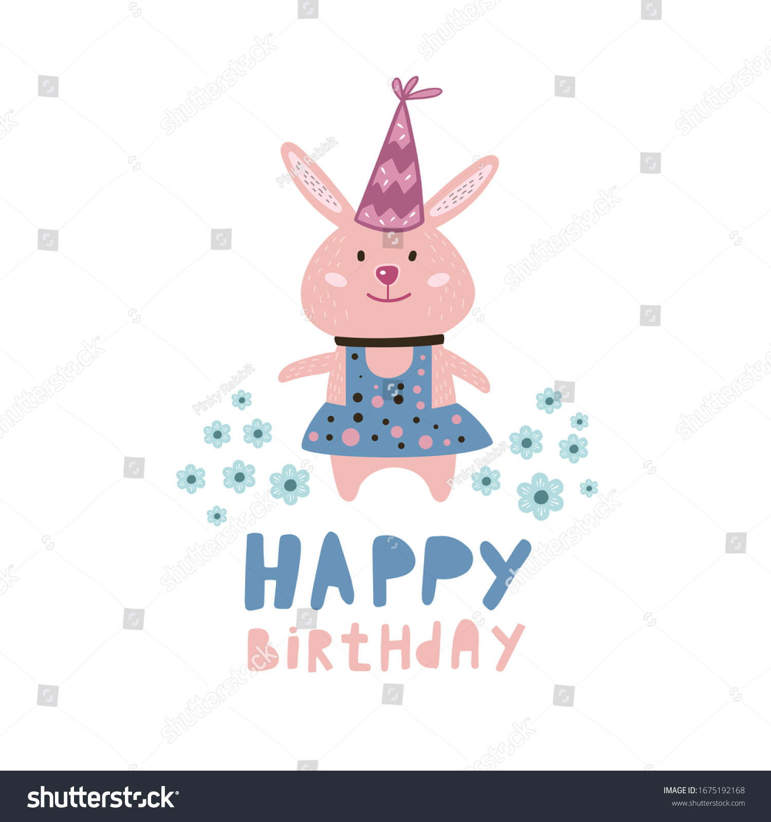 Happy Birthday Vector Cute Bunny Cute Stock Vector (Royalty Free ...