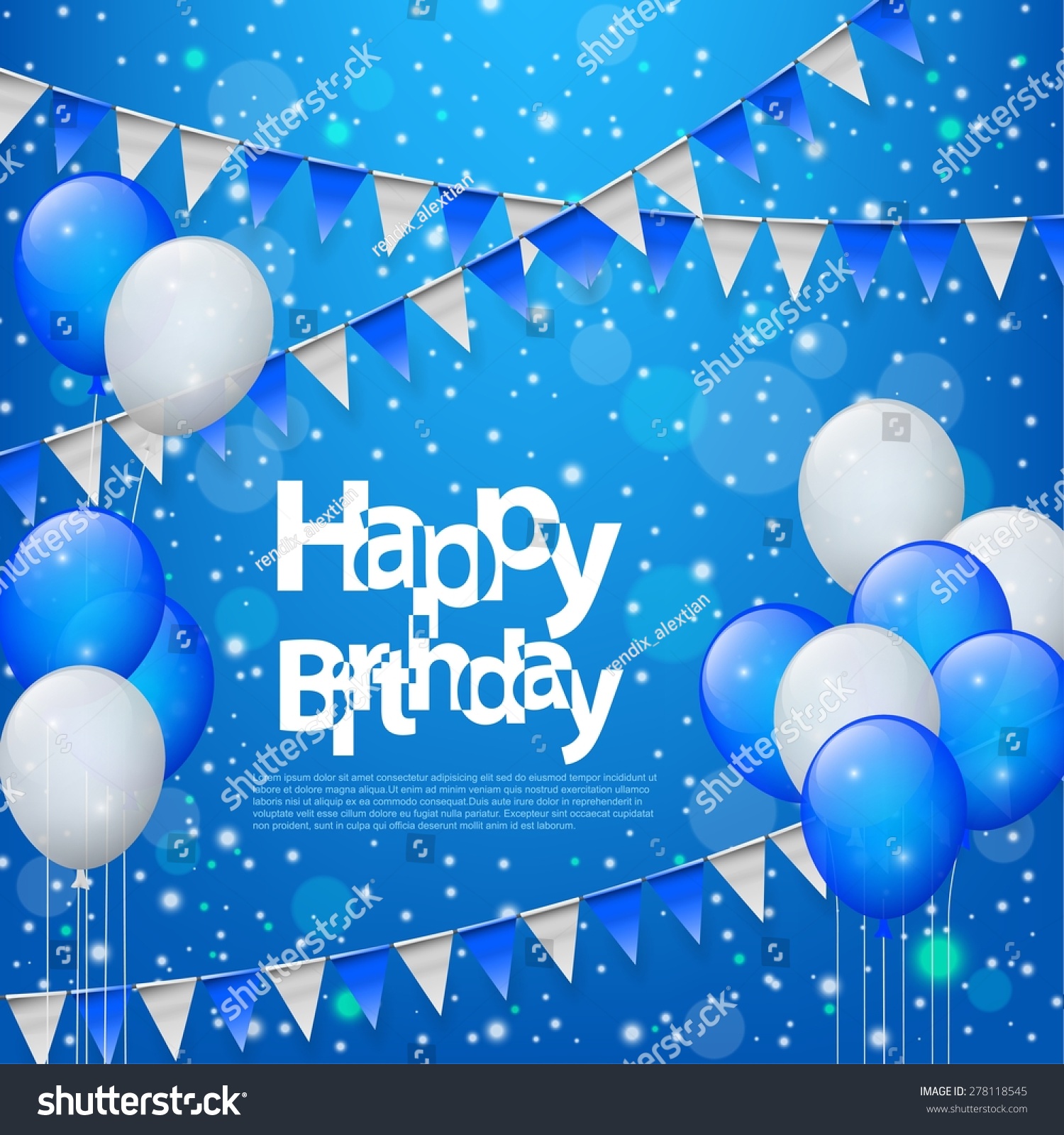  Happy  Birthday  Balloons Triangular Flags Blue  Stock Vector 