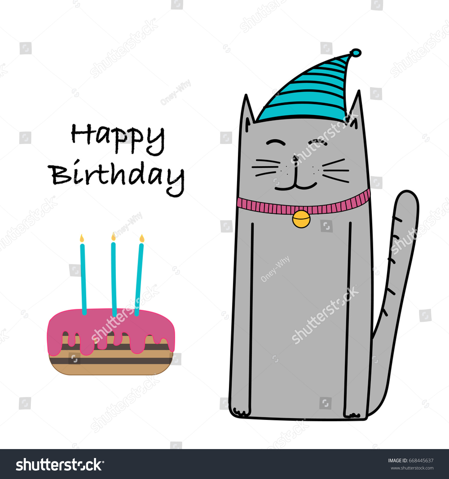 Happy Birthday Cat Cake Card Stock Vector (Royalty Free) 668445637 ...