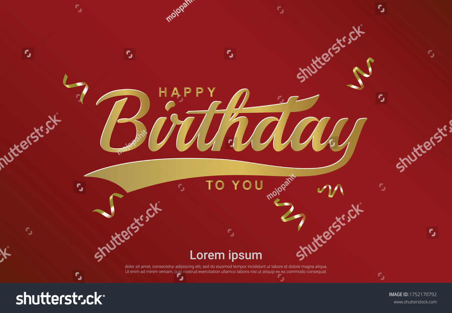 Happy Birthday Gold Ribbon On Red Stock Vector (Royalty Free) 1752170792