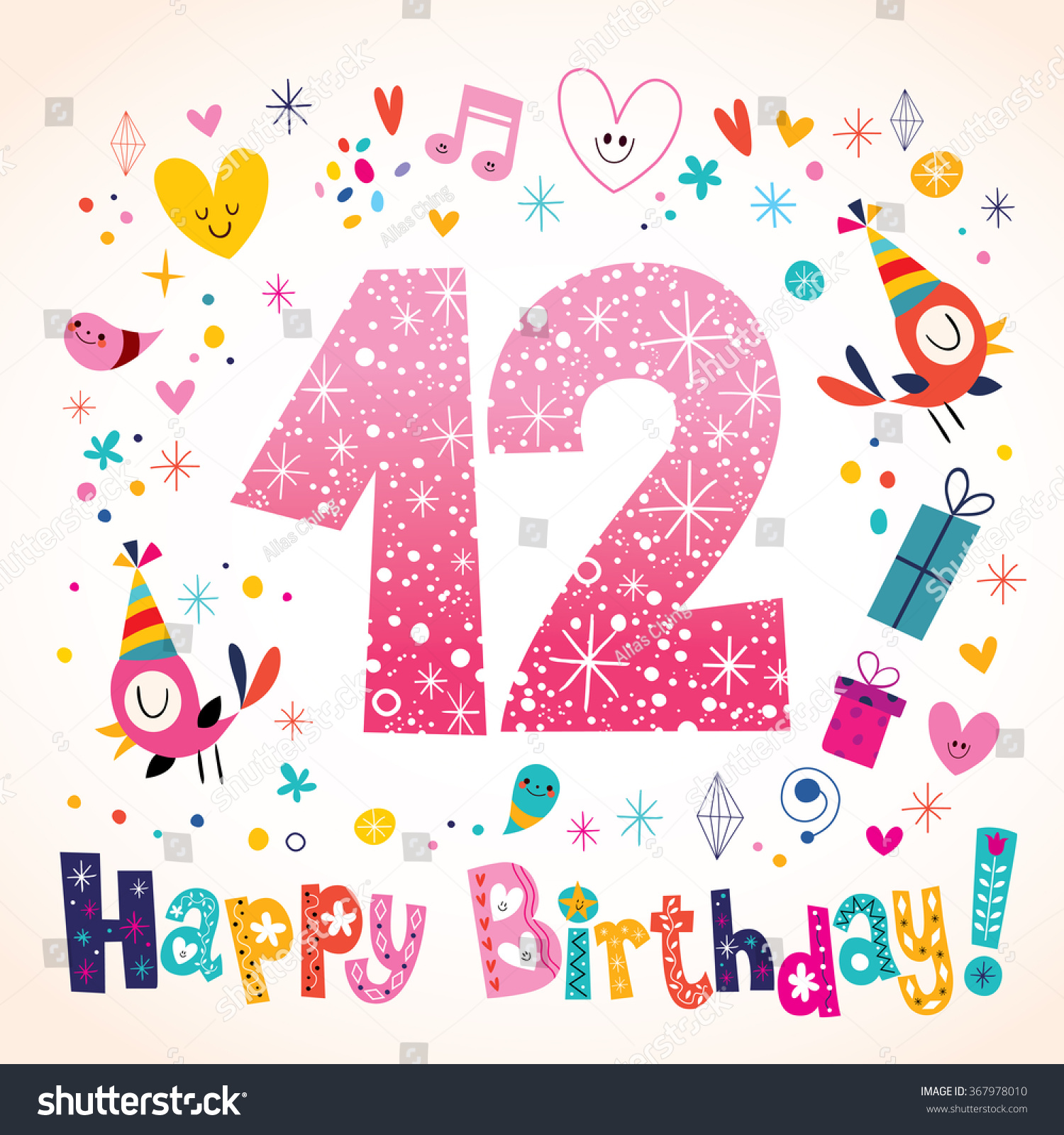 Download Happy Birthday 12 Years Kids Greeting Stock Vector ...