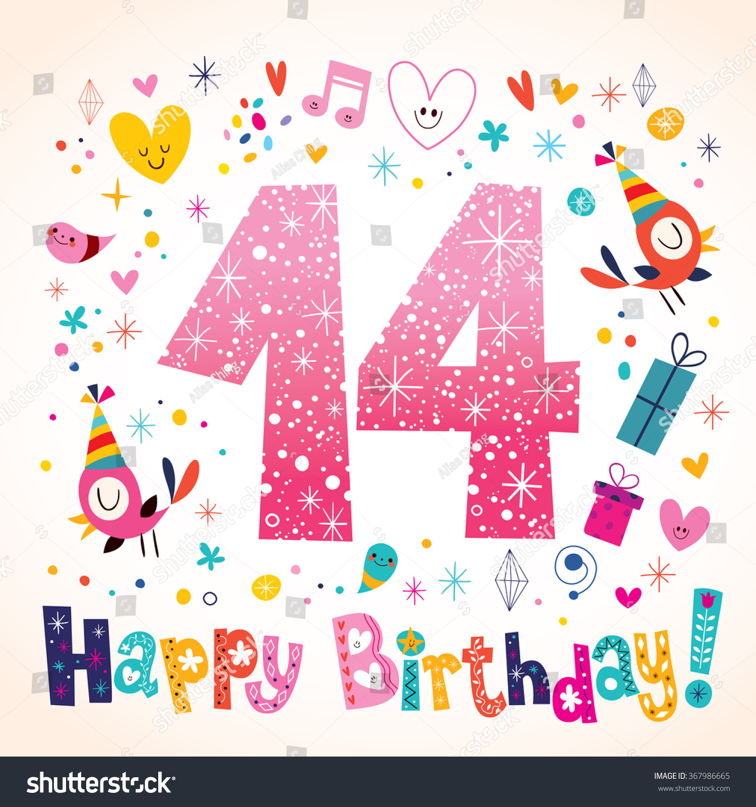 Happy Birthday 14 Years Kids Greeting Stock Vector 367986665 - Shutterstock