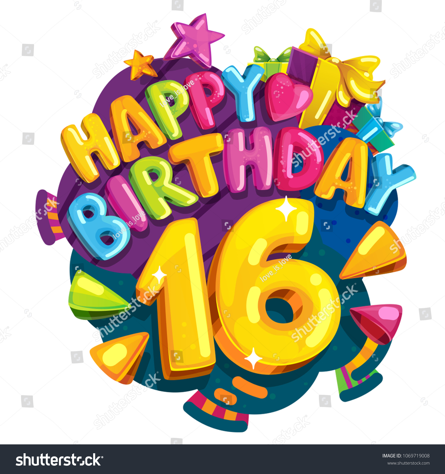 Happy Birthday 16 Years Vector Color Stock Vector (Royalty Free) 1069719008