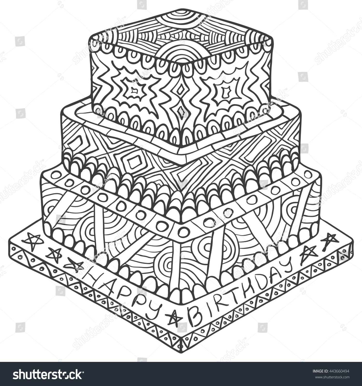 Happy Birthday Zentangle Cake Birthday Doodle Stock Vector Royalty