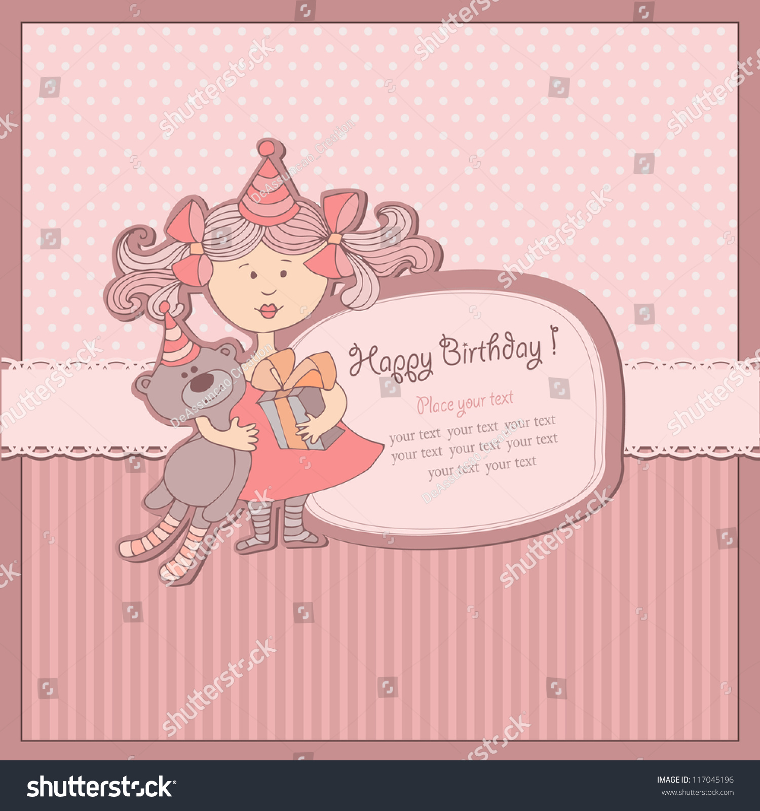 Happy Birthdays Card Little Girl Friends Stock Vector Royalty Free