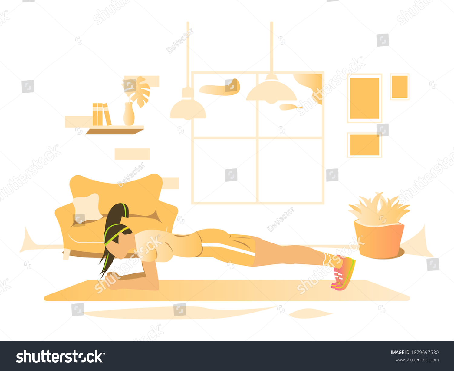 Happy Black Woman Doing Forearm Plank Stock Vector Royalty Free 1879697530 Shutterstock 0068