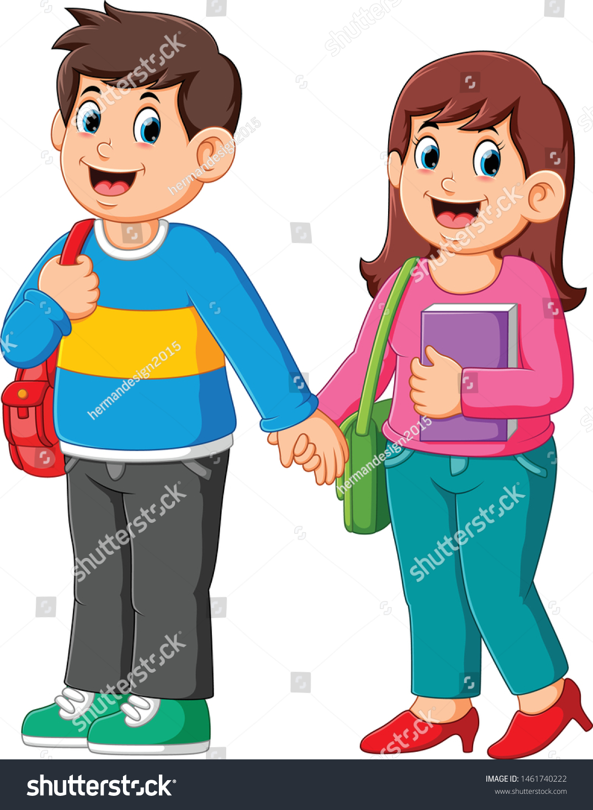 Happy Boy Girl Go School Stock Vector Royalty Free