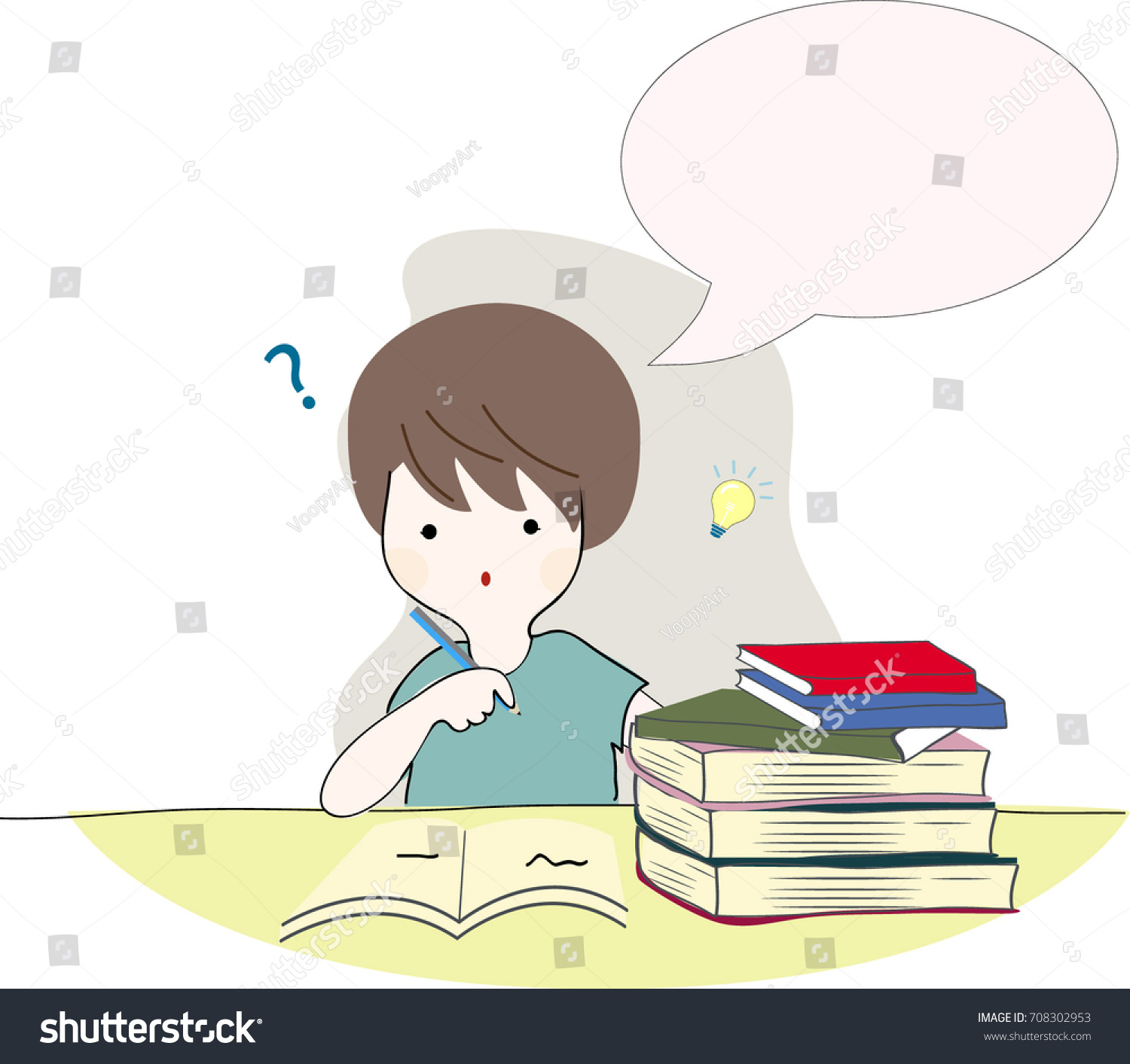 Happy Boy Man Reading Writing Books Stock Vector (Royalty Free