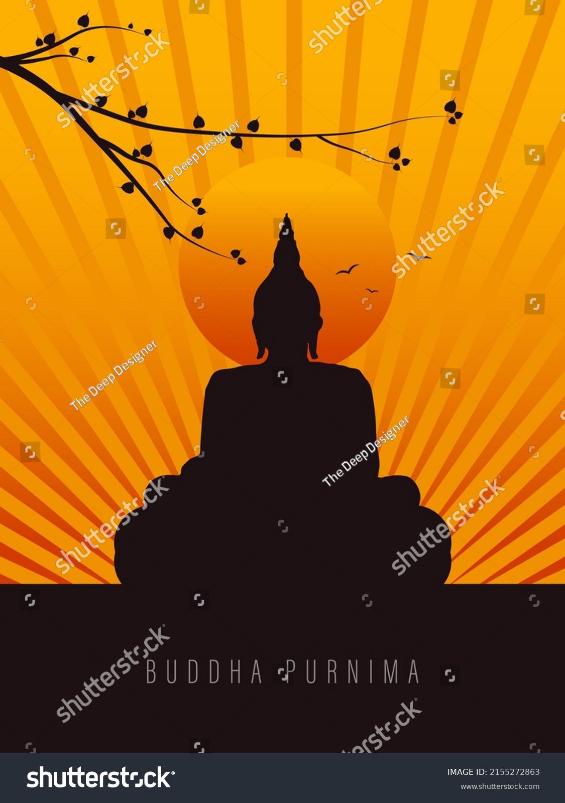 Happy Buddha Purnima Gautam Buddha Meditating Stock Vector (Royalty ...