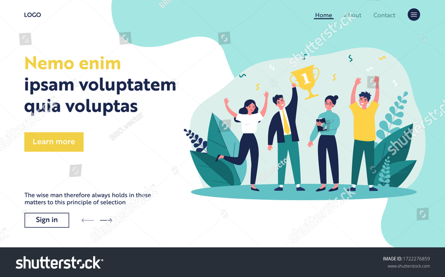 SVG of Happy business team winning prize. Winners celebrating achievement and holding trophy cup. Vector illustration for teamwork, award, corporate success concept svg