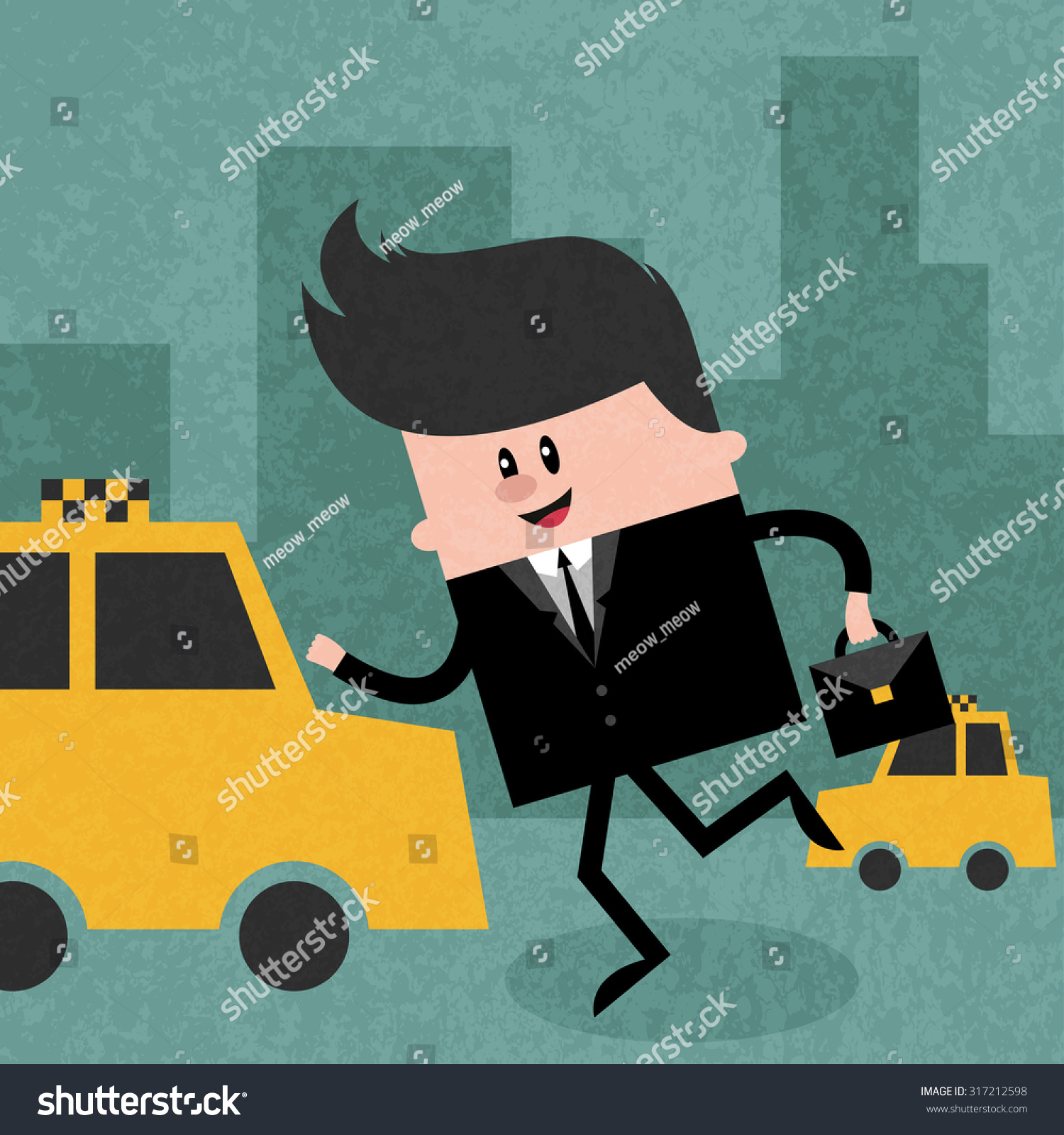 Happy Businessman Catching Taxi Go Work Stock Vector Royalty Free