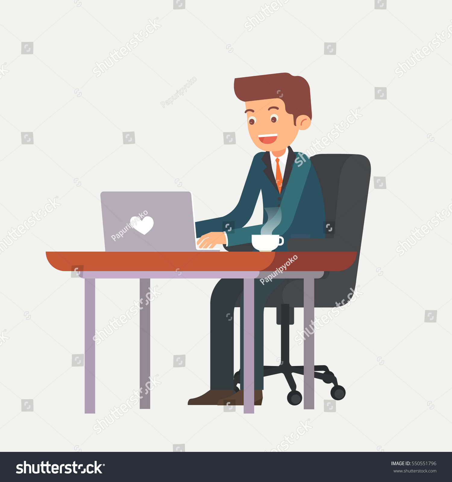 Happy Businessman Employee Working On Desk Stock Vector 550551796 ...