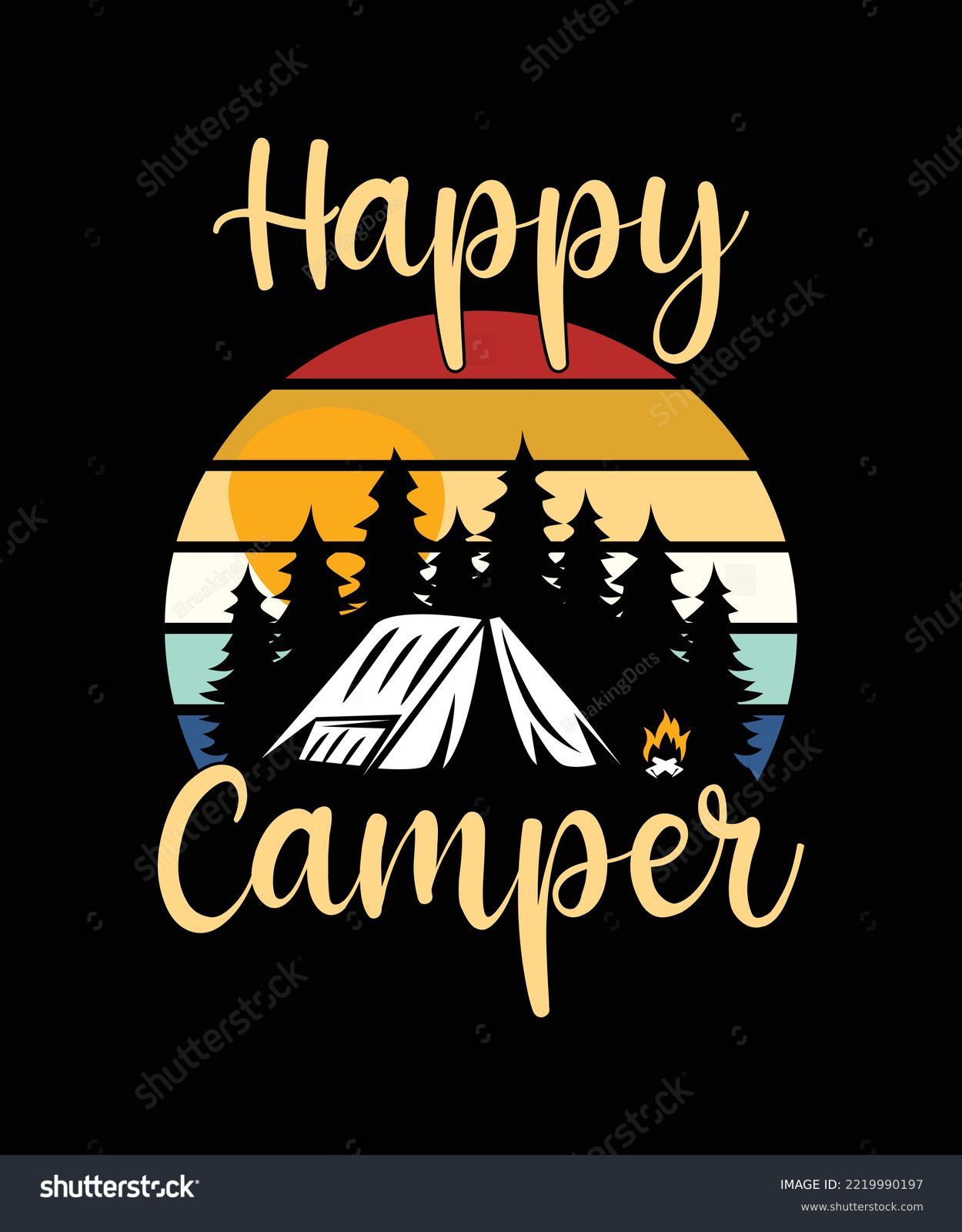 SVG of Happy Camper Shirt Design, Camping, Camping T-Shirt, Camping Crew, Camping Lover, Hiking Gift, nature, hiking, adventure, travel, outdoors, mountain
 svg